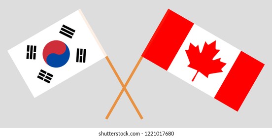 South Korea and Canada. The Korean and Canadian flags. Official colors. Correct proportion. Vector illustration