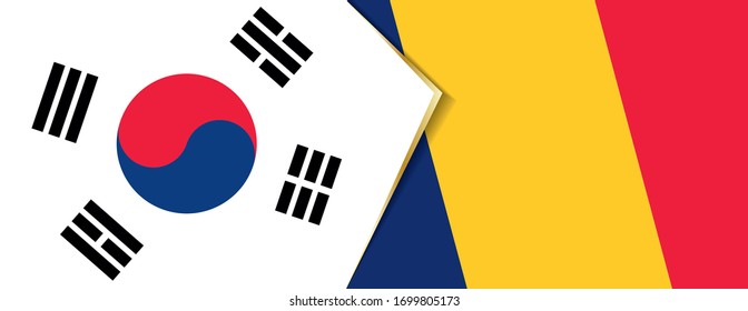 South Korea and Chad flags, two vector flags symbol of relationship or confrontation.