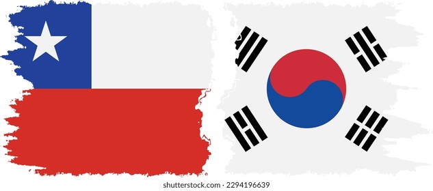 South Korea and Chile grunge flags connection, vector