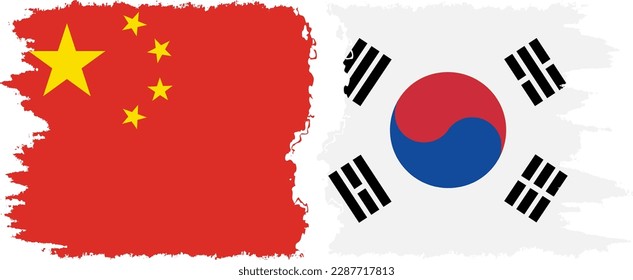 South Korea and China grunge flags connection, vector