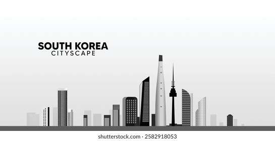 South Korea cityscape landmarks vector poster