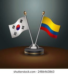 South Korea  and Colombia table flags relation with gradient backgrund. Vector Illustration