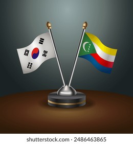 South Korea  and Comoros table flags relation with gradient backgrund. Vector Illustration