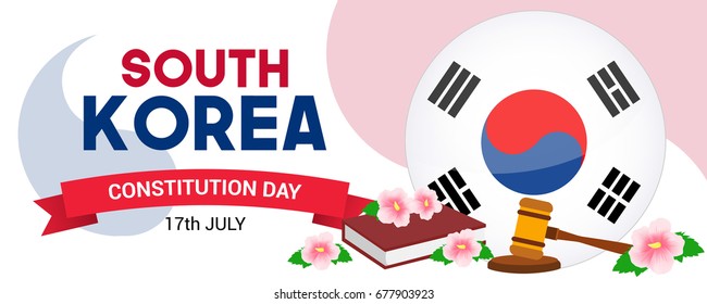 South Korea Constitution Day Banner Vector illustration, South Korea flag with gavel, Korean national flower ( Mugunghwa )and book of constitutions. 