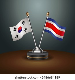 South Korea  and Costa Rica table flags relation with gradient backgrund. Vector Illustration