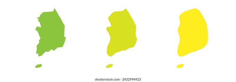 South Korea country black outline and colored country silhouettes in three different levels of smoothness. Simplified maps. Vector icons isolated on white background.