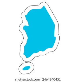 Silueta de país de Corea del Sur. Mapa detallado. Pegatina de Vector azul sólido con contorno blanco aislado sobre fondo blanco.