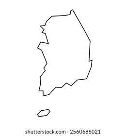 South Korea country thin black outline silhouette. Simplified map. Vector icon isolated on white background.