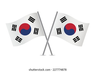 South Korea crossed flags. South Korean flags on white background. Vector icon set. Vector illustration.