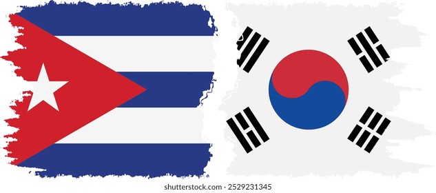 South Korea and  Cuba grunge flags connection, vector