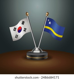 South Korea  and Curacao table flags relation with gradient backgrund. Vector Illustration