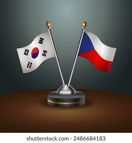 South Korea  and Czech Republic table flags relation with gradient backgrund. Vector Illustration