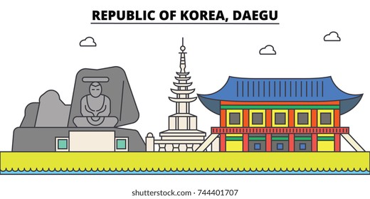 South Korea, Daegu outline city skyline, linear illustration, banner, travel landmark, buildings silhouette,vector