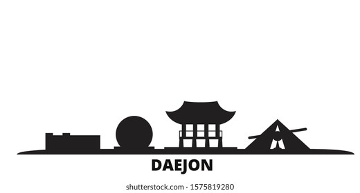 South Korea, Daejon city skyline isolated vector illustration. South Korea, Daejon travel black cityscape