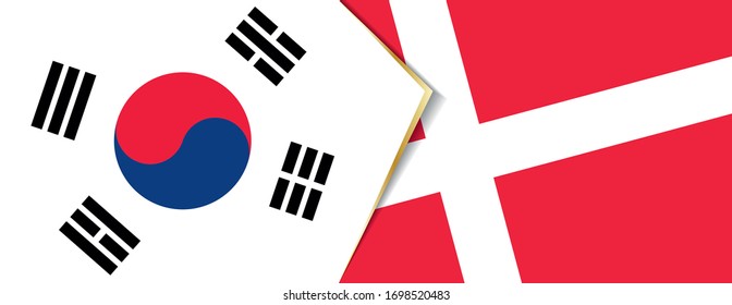 South Korea and Denmark flags, two vector flags symbol of relationship or confrontation.