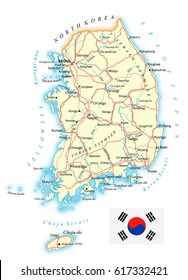 Corea del Sur - Mapa topográfico detallado - ilustración vectorial