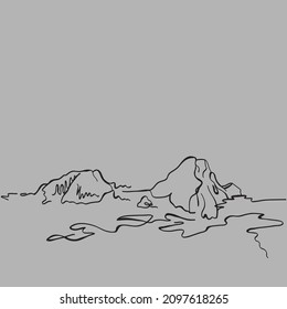 South Korea Dokdo Island. East Sea Island Liancourt. Mountains Graphics. Rocks In The Sea. Minimalistic Seascape