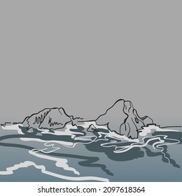 South Korea Dokdo Island. East Sea Island Liancourt. Mountains Graphics. Rocks In The Sea. Minimalistic Seascape