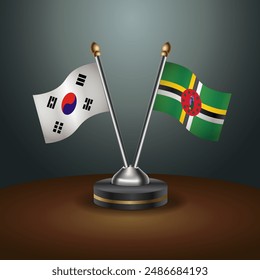 South Korea  and Dominica table flags relation with gradient backgrund. Vector Illustration