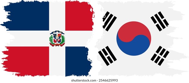 South Korea and Dominican Republic grunge flags connection, vector