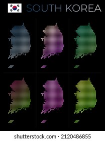 Mapa de puntos de Corea del Sur. Mapa de Corea del Sur con un estilo punteado. Las fronteras del país están llenas de hermosos círculos de gradientes lisos. Magnífica ilustración vectorial.