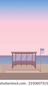 Corea del Sur Mar Oriental Jumunjin Ocean Beach Bus Stop Summer Background Vector Illustración