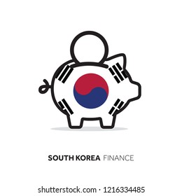 South Korea economic concept. Piggy bank with national flag.