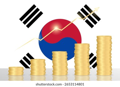 Economia da Coreia do Sul. Bandeira da Coreia do Sul com Gráfico Financeiro. Conceito De Investimento No Mercado De Ações. Ilustração de vetor.  