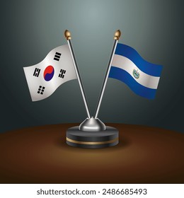 South Korea  and El Salvador table flags relation with gradient backgrund. Vector Illustration