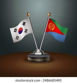 South Korea  and Eritrea table flags relation with gradient backgrund. Vector Illustration