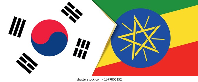 South Korea and Ethiopia flags, two vector flags symbol of relationship or confrontation.