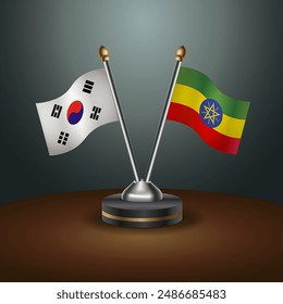 South Korea  and Ethiopia table flags relation with gradient backgrund. Vector Illustration