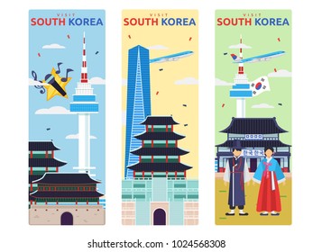 South Korea Famous Tourist Destination Web Ads Promotion Banner Illustration