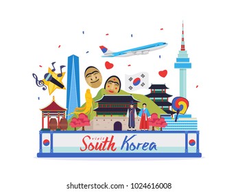 South Korea Famous Tourist Destination Banner Illustration