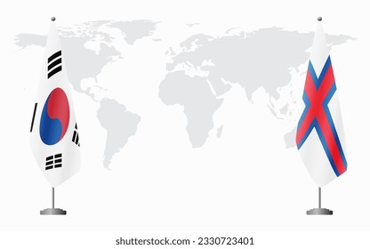 South Korea and Faroe Islands flags for official meeting against background of world map.