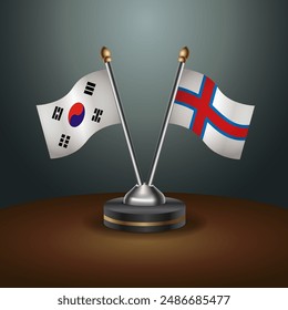 South Korea  and Faroe Islands table flags relation with gradient backgrund. Vector Illustration