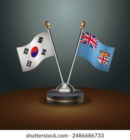 South Korea  and Fiji table flags relation with gradient backgrund. Vector Illustration