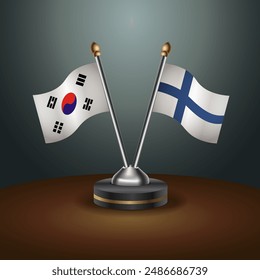 Banderas de tabla de Corea del Sur y Finlandia en relación con el fondo de gradiente. Ilustración vectorial