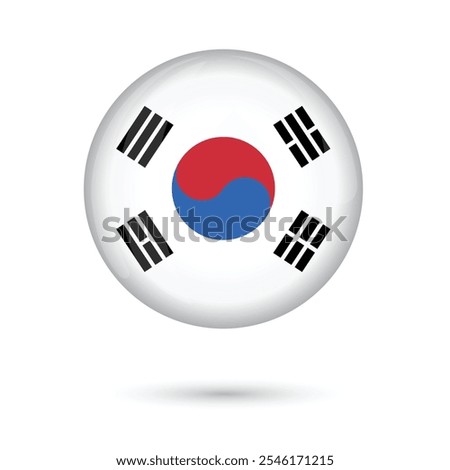 South Korea flag button official badge 3D round circle isolated vector illustration on white background for Independence day, Liberation Day 15 August,17 July, 6 June, 1 March celebrations