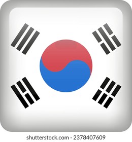Botón de bandera de Corea del Sur. Emblema cuadrado de Corea del Sur. Bandera coreana vectora, símbolo. Colores correctamente.