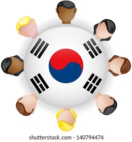 South Korea Flag Button Teamwork People Group - Vector