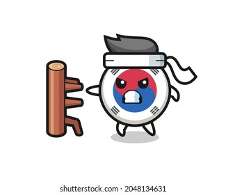 south korea flag cartoon illustration as a karate fighter , cute design