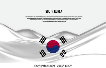South Korea flag design. Waving South Korean flag made of satin or silk fabric. Vector Illustration.