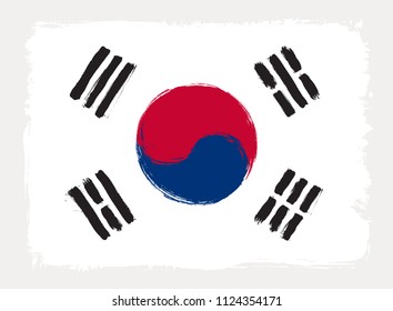 South Korea flag drawn in grunge painting style. Vector illustration.