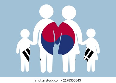 South Korea flag with family concept, vector element, parent and kids holding hands, immigrant idea, happy family with South Korea flag, flat design asset