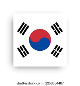 South Korea flag - flat vector square with sharp corners and dropped shadow.