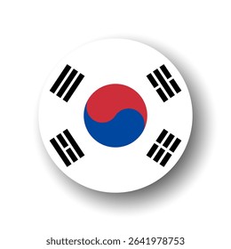 South Korea flag - flat vector circle icon or badge with dropped shadow.