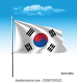 South Korea flag flying on blue sky, vector illustation.