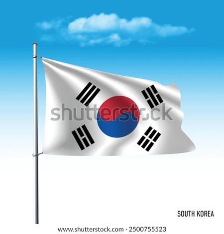 South Korea flag flying on blue sky, vector illustation.