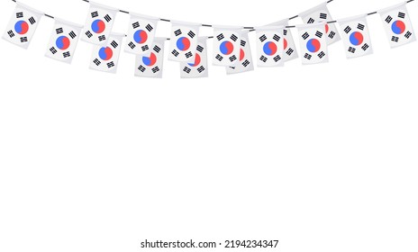 South Korea flag garland chain. Korean bunting decoration for celebration. Vector background.